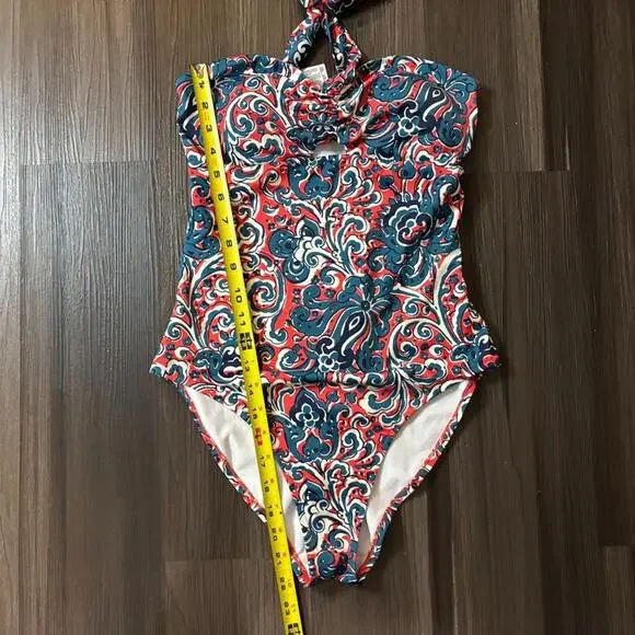 Boden Red Scarf Bandeau One Piece Swimsuit Women's Size 6 Halter Top - Picture 4 of 9